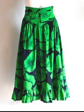 Kenzo Paris Cotton Skirt With Laced Basque Waist & Ruffled Hem - France